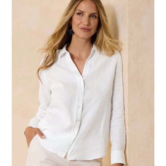 Tommy Bahama Linen Long-Sleeve White Shirt - Size Large (new) - Picture 1 of 5